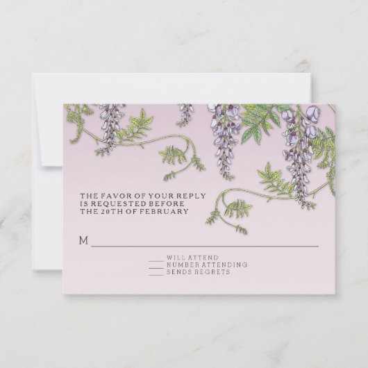 RSVP w menu Art  Wisteria Floral Kaart (Voorkant)