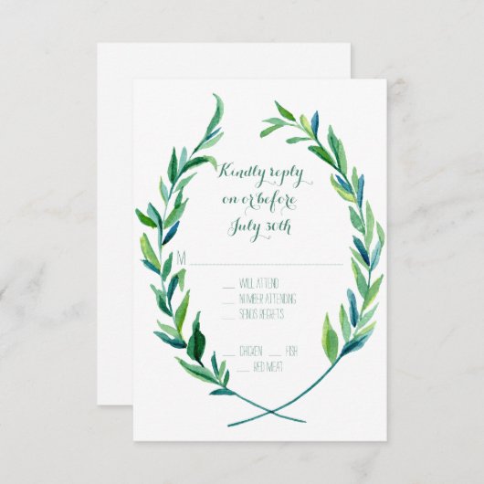 RSVP w Menu Laurel Krans Olijfblad Tak Modern (Voorkant / Achterkant)