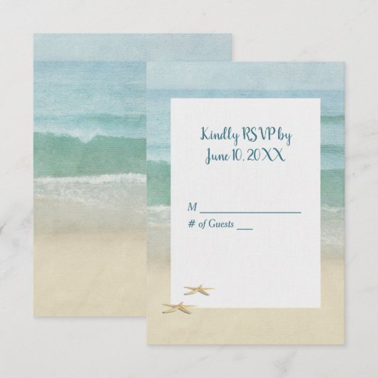 RSVP waterverf Beach Starfish Wedding RSVP Kaart (Voorkant / Achterkant)