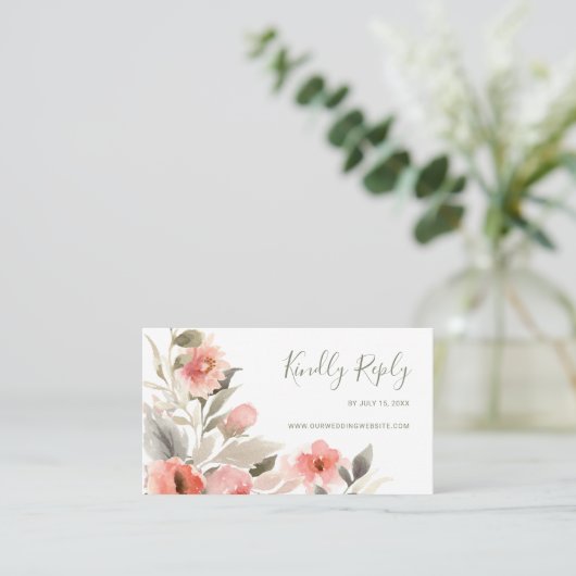 RSVP Waterverf Blush Roos Wreath Wedding Website Afsprakenkaartje (Staand voorkant)