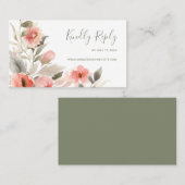 RSVP Waterverf Blush Roos Wreath Wedding Website Afsprakenkaartje (Voorkant / Achterkant)