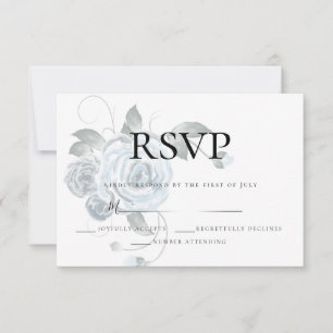 RSVP   Waterverf Dusty Blue Floral Wedding SIlver