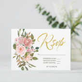 RSVP waterverf floral Blush Pink and Gold Wedding  (Staand voorkant)