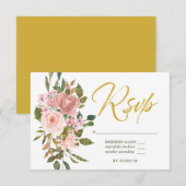 RSVP waterverf floral Blush Pink and Gold Wedding  (Voorkant / Achterkant)
