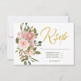 RSVP waterverf floral Blush Pink and Gold Wedding 