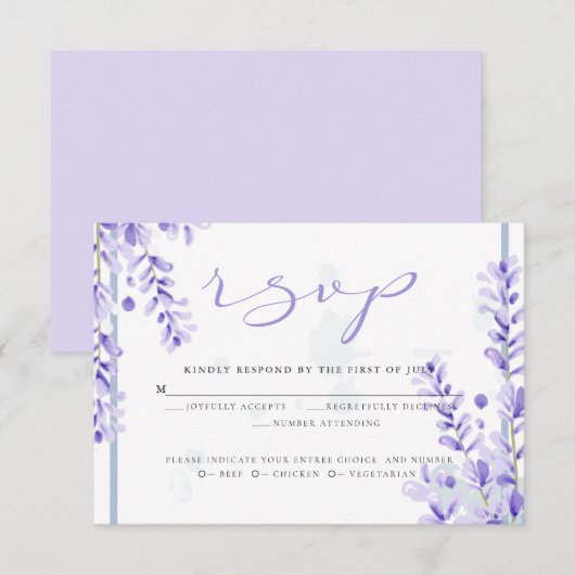 RSVP | Waterverf Lavender - Dusty Blue Florals Kaart (Voorkant / Achterkant)