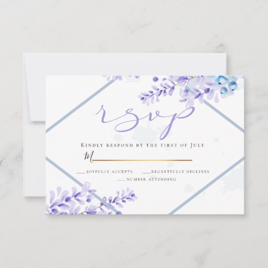RSVP | Waterverf Lavender - Dusty Blue Florals Kaart (Voorkant)