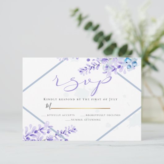 RSVP | Waterverf Lavender - Dusty Blue Florals Kaart (Staand voorkant)