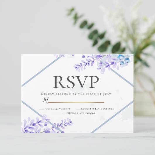 RSVP | Waterverf Lavender - Dusty Blue Florals Kaart (Staand voorkant)
