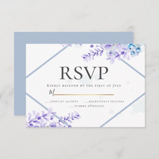 RSVP | Waterverf Lavender - Dusty Blue Florals Kaart (Voorkant / Achterkant)