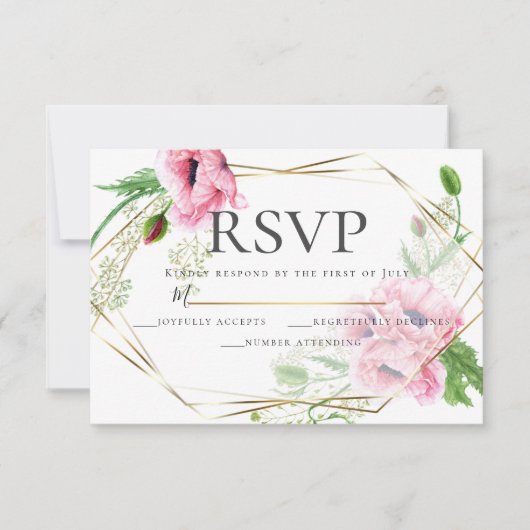 RSVP | Waterverf Roze papavers en olijven Kaart (Voorkant)