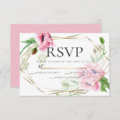 RSVP | Waterverf Roze papavers en olijven Kaart (Voorkant / Achterkant)
