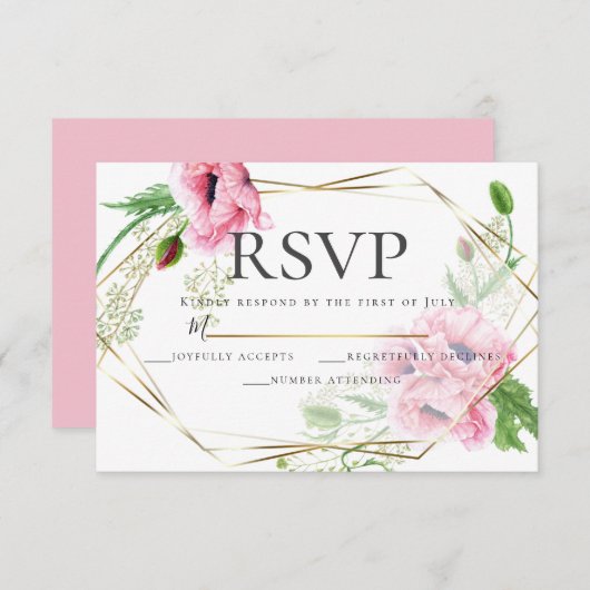 RSVP | Waterverf Roze papavers en olijven Kaart (Voorkant / Achterkant)