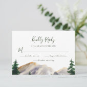 RSVP Waterverf Rustic Mountains Green Wedding (Staand voorkant)