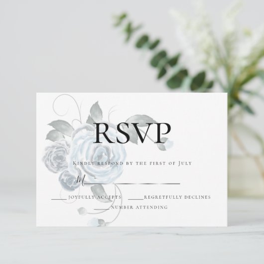 RSVP | Waterverf Stof Blauw Bloem Boeket Bruiloft  (Staand voorkant)