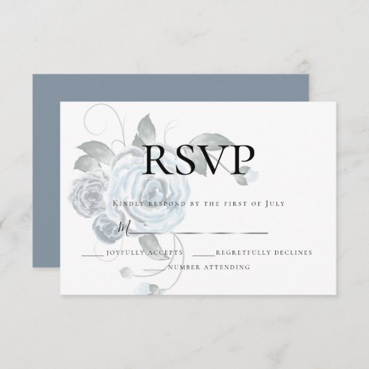 RSVP | Waterverf Stof Blauw Bloem Boeket Bruiloft  (Voorkant / Achterkant)