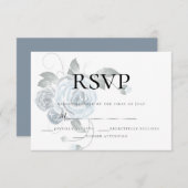 RSVP | Waterverf Stofblauwe Bloemige Trouw Zilver (Voorkant / Achterkant)