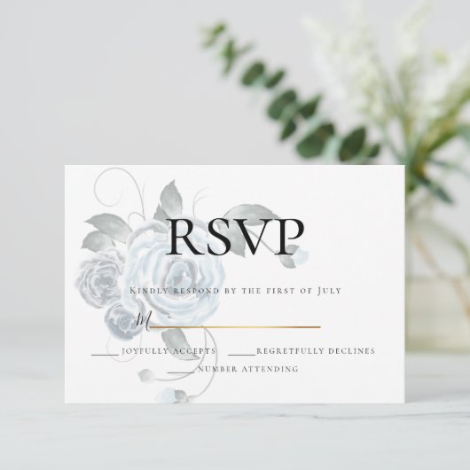 RSVP | Waterverf Stusty Blue Floral Wedding (Staand voorkant)
