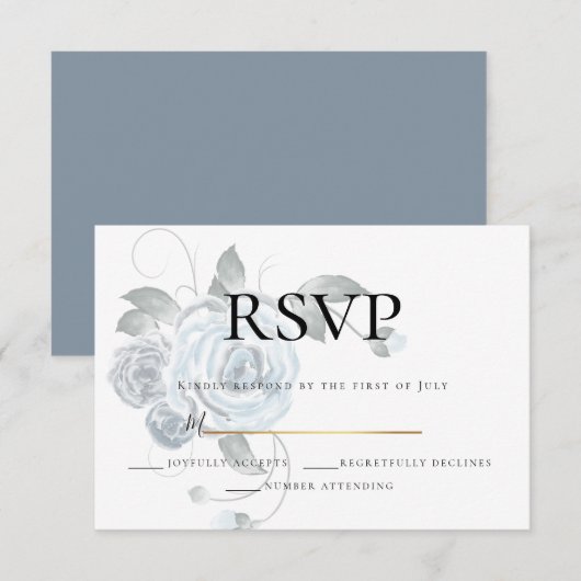 RSVP | Waterverf Stusty Blue Floral Wedding (Voorkant / Achterkant)