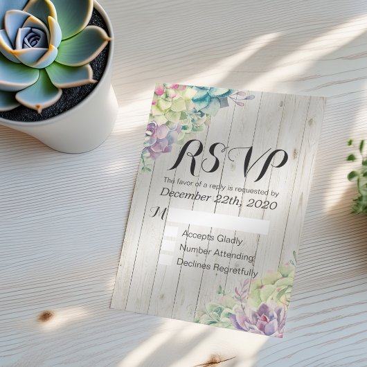 RSVP-Waterverf Succulent Rustic Wood RSVP Kaartje