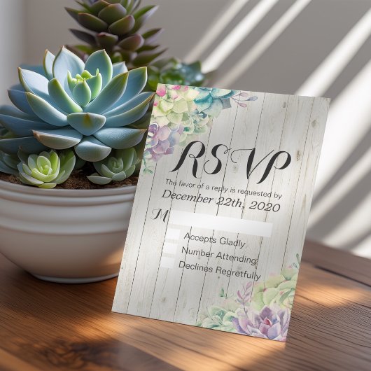 RSVP-Waterverf Succulent Rustic Wood RSVP Kaartje