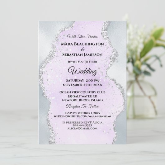 *~* RSVP Website Abstract Silver Foil AR13 Wedding Kaart (Staand voorkant)
