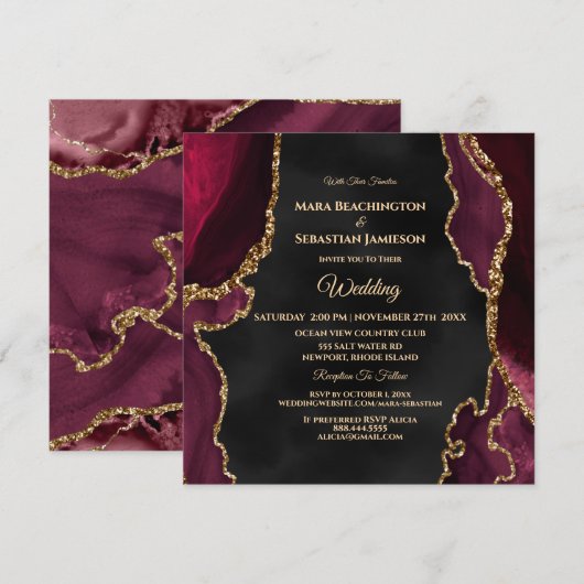 *~* RSVP Website AGATE Gold AR13 Maroon Wedding Kaart (Voorkant / Achterkant)