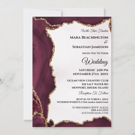 *~* RSVP Website AGATE Gold Maroon AR13 Wedding Kaart (Voorkant)