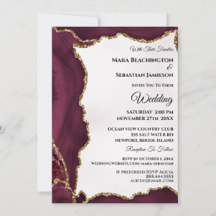*~* RSVP Website AGATE Gold Maroon AR13 Wedding Kaart
