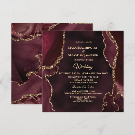 *~* RSVP Website AGATE MERLOT Gold AR13 Wedding Kaart (Voorkant / Achterkant)