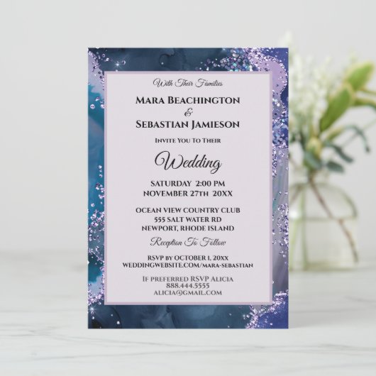 *~* RSVP Website Bruiloft AGATE AR13 Lavendel Star Kaart (Staand voorkant)