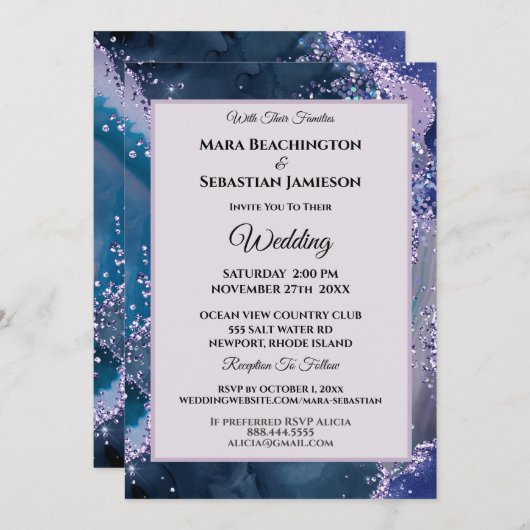 *~* RSVP Website Bruiloft AGATE AR13 Lavendel Star Kaart (Voorkant / Achterkant)