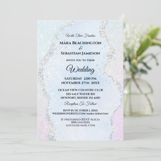 *~* RSVP Website Glitter Ombre Pastel AR13 Wedding Kaart (Staand voorkant)