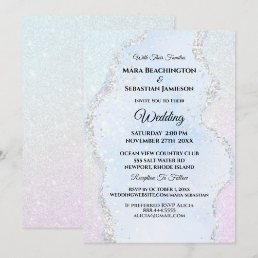 *~* RSVP Website Glitter Ombre Pastel AR13 Wedding Kaart (Voorkant / Achterkant)