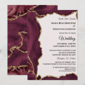 *~* RSVP Website Maroon AGATE Gold AR13 Wedding Kaart (Voorkant / Achterkant)