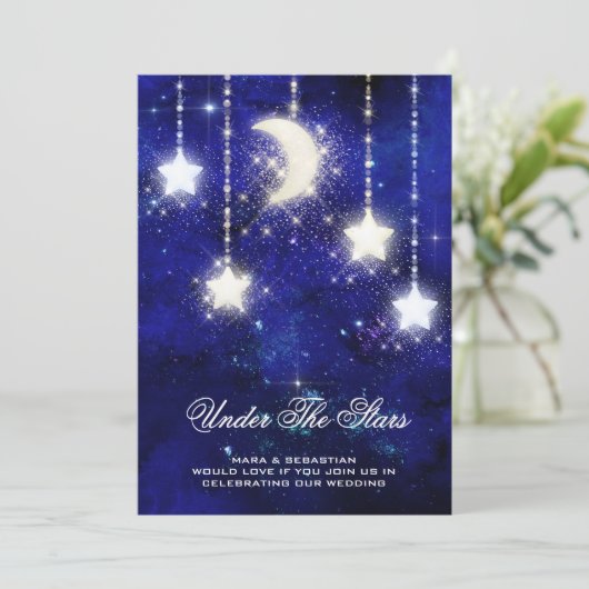 *~* RSVP Website MOON STARS Hemelse AR14 Huwelijk Kaart (Staand voorkant)