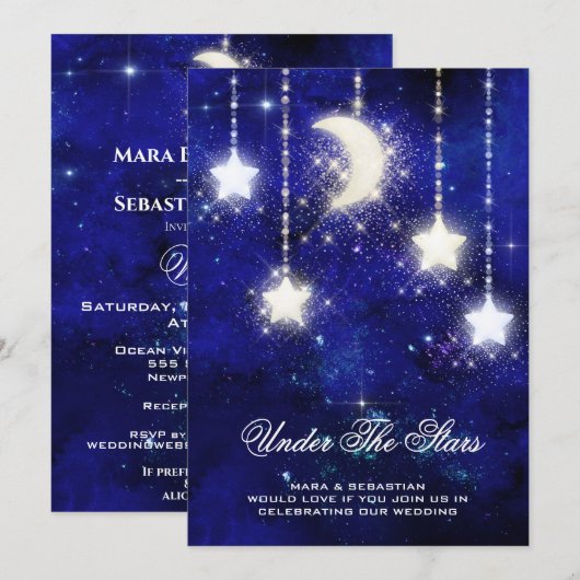 *~* RSVP Website MOON STARS Hemelse AR14 Huwelijk Kaart (Voorkant / Achterkant)