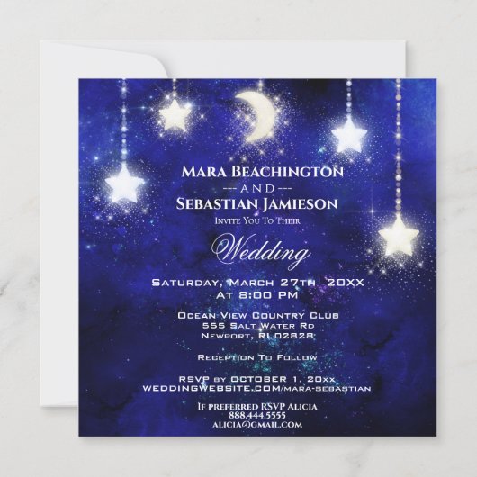 *~* RSVP Website MOON STARS Hemelse AR14 Huwelijk Kaart (Achterkant)