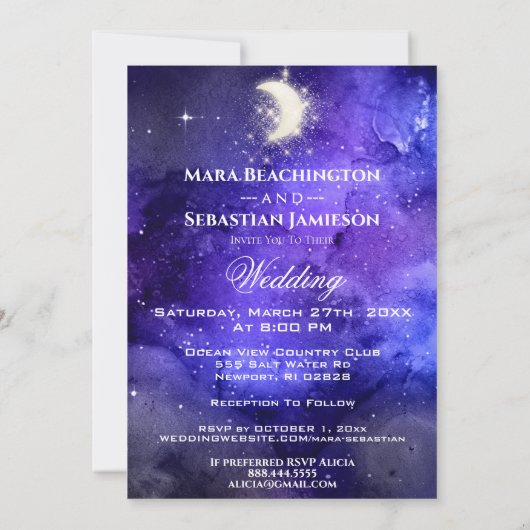 *~* RSVP Website MOON STARS Kosmische AR14 bruilof Kaart (Achterkant)