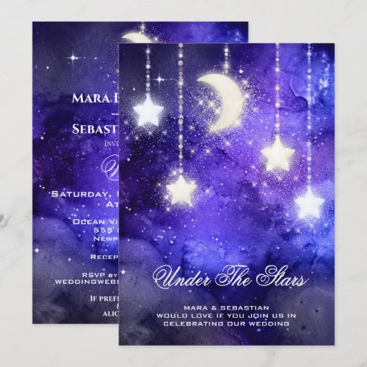 *~* RSVP Website MOON STARS Kosmische AR14 bruilof Kaart (Voorkant / Achterkant)