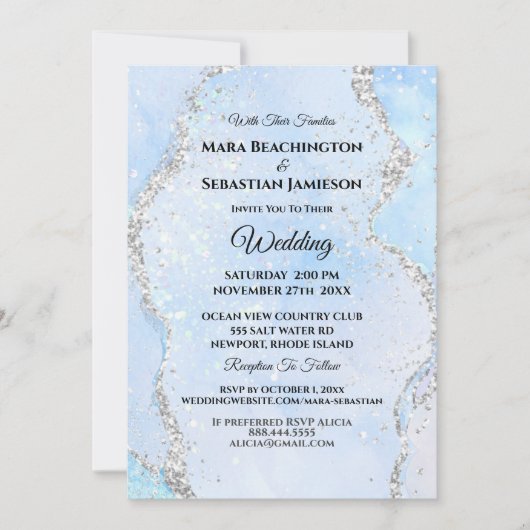 *~* RSVP Website - Ocean AGATE Blue AR13 Wedding Kaart (Voorkant)
