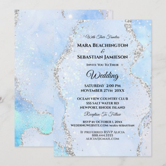 *~* RSVP Website - Ocean AGATE Blue AR13 Wedding Kaart (Voorkant / Achterkant)
