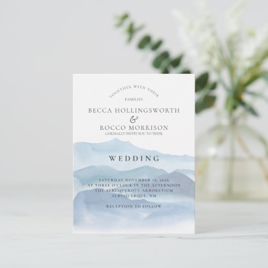 RSVP-website over blauwe Waterverf bruiloft Briefkaart (Staand voorkant)