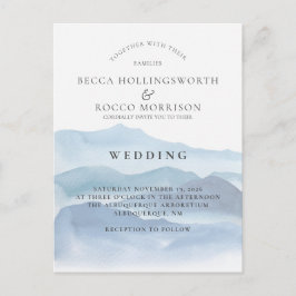 RSVP-website over blauwe Waterverf bruiloft Briefkaart