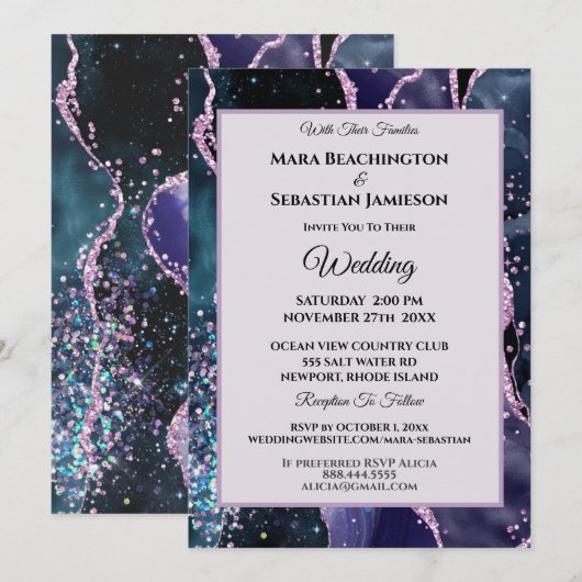 *~* RSVP Website - Paarse AGATE Stars AR13 Wedding Kaart (Voorkant / Achterkant)