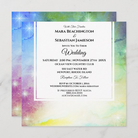 *~* RSVP Website Universe Regenboogbruiloft Kaart (Voorkant / Achterkant)