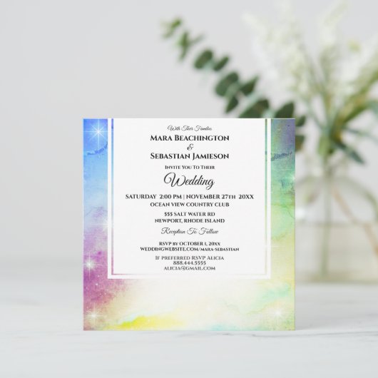 *~* RSVP Website Universe Regenboogbruiloft Kaart (Staand voorkant)