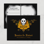 RSVP Wed Briefkaart - Halloween Skull Sinaasappel (Voorkant / Achterkant)