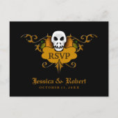 RSVP Wed Briefkaart - Halloween Skull Sinaasappel  (Voorkant)
