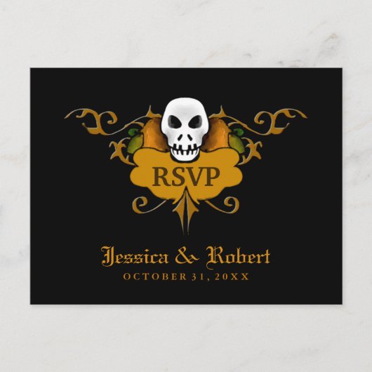 RSVP Wed Briefkaart - Halloween Skull Sinaasappel (Voorkant)